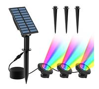 T-SUN Luces Solares para Estanques 3 Luces Para Estanques Lámpara Sumergible 18 LED Proyector de Luz RGB Cambio de Color IP65 Foco Solar Impermeable para Jardín al Aire Libre Patio Lluminación