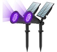 T-SUN Paquete de 2 focos solares LED, súper brillantes de 250 lm, luces de paisaje de jardín, violeta, encendido automático por la noche/apagado automático por día, pared, área de piscina