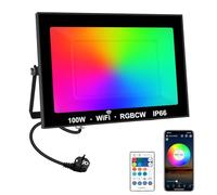 T-SUNUS Foco LED RGB para exteriores, foco RGB para exteriores, WiFi, 100 W, con aplicación Bluetooth, mando a distancia, IP66, resistente al agua, decoración para fiestas, bares, Halloween, Navidad