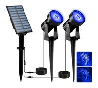 T-SUNUS Luces Solar Exterior Azul, Foco Solar para Jardín con Encendido/Apagado Automático, Impermeable IP65, Luz Solar Exterior para Arboles Patio Terraza Caminos Piscina, 2 IN 1