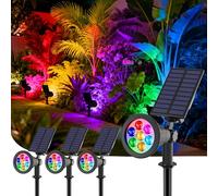T-SUNUS Luces Solares Exterior Color, Foco Solar LED RGB, 2 Modos Brillo, IP65 Impermeable, Luz de Proyecto Solar para Patio Césped Pasillo Jardin Camino 4 Piezas