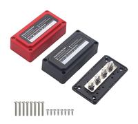 T Tocas Bus Bar 12V-48V CC Barras de bus de 300A Diseño de servicio pesado Caja colectora de bloque de distribución de energía con pernos de terminales 4X M8, paquete de 2, cubierta roja y negra