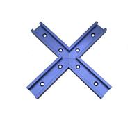 T-Track - Kit de intersección con agujeros de montaje preperforados para pista en T universal para plantillas y accesorios de carpintería (100 mm, azul)