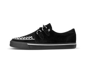 T.U.K. Creeper Sneakers para Hombre y Mujer - Zapatos con Cordones de Ante con Plantilla de Espuma Viscoelástica - Estilo Punk, Gótico, Rockabilly y Alternativo - Black Suede & White Interlace, EU 39