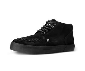 T.U.K. Mid Top Creeper Sneaker - Zapatos Hombre y Mujer - Color Black Suede - Zapatos con Cordones Estilo Puck, Gótico y Rockero - Talla EU46