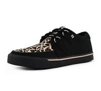 T.U.K. Vegan Creeper Sneaker - Zapatos Hombre y Mujer - Color Black Canvas & Leopard Print - Zapatos con Cordones Estilo Puck, Gótico y Rockero - Talla EU38