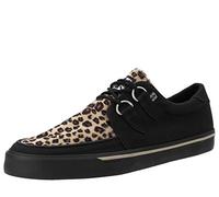 T.U.K. Vegan Creeper Sneaker - Zapatos Hombre y Mujer - Color Black Canvas & Leopard Print - Zapatos con Cordones Estilo Puck, Gótico y Rockero - Talla EU43
