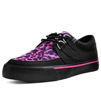 T.U.K. Vegan Creeper Sneaker - Zapatos Hombre y Mujer - Color Black Canvas & Pink Leopard Print - Zapatos con Cordones Estilo Puck, Gótico y Rockero - Talla EU45