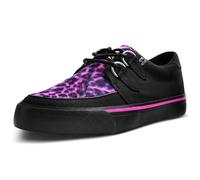 T.U.K. Vegan Creeper Sneaker - Zapatos Hombre y Mujer - Color Black Canvas & Pink Leopard Print - Zapatos con Cordones Estilo Puck, Gótico y Rockero - Talla EU37