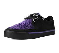 T.U.K. Vegan Creeper Sneaker - Zapatos Hombre y Mujer - Color Black Canvas & Purple Leopard Print - Zapatos con Cordones Estilo Puck, Gótico y Rockero - Talla EU39
