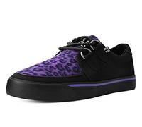 T.U.K. Vegan Creeper Sneaker - Zapatos Hombre y Mujer - Color Black Canvas & Purple Leopard Print - Zapatos con Cordones Estilo Puck, Gótico y Rockero - Talla EU38