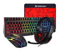 T-WOLF TF800 - Combo de cuatro piezas para juegos con teclado de 104 teclas, luz de respiración de 4 colores, 3,5 mm, almohadilla antideslizante