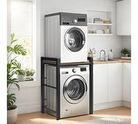 T-ZBDZ Estantería Lavadora, Soporte de Altura Ajustable para Secadora, 75x65x105 cm, Mueble para Lavadora y Secadora, Armario para Lavadoras, Capacidad de 350 kg, Negro