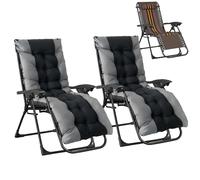 T-ZBDZ Set de 2 Tumbona Jardin Exterior, Tumbonas Plegable, Extra Ancho Silla Gravedad Cero Reclinable - Respaldo Ajustable, Silla con Cojín y Reposacabezas, para Playa, Piscina, Terraza, Marrón