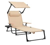T-ZBDZ Tumbona plegable con techo - ligera tumbona de jardín 4 posiciones, respaldo ajustable, tumbona de playa, incluye cojín soporte para bebidas, hasta 150 kg, para jardín, terraza, playa, piscina