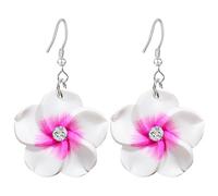T-ztoss Pendientes colgantes florales para mujer, hawaiano, tropical, plumeria, ruba, flor, luau, playa, fiesta, vacaciones, accesorios hawaianos, S, Arcilla, Sin piedra preciosa
