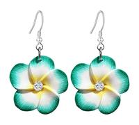 T-ztoss Pendientes colgantes florales para mujer, hawaiano, tropical, plumeria, ruba, flor, luau, playa, fiesta, vacaciones, accesorios hawaianos, S, Arcilla, Sin piedra preciosa