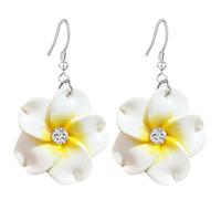 T-ztoss Pendientes colgantes florales para mujer, hawaiano, tropical, plumeria, ruba, flor, luau, playa, fiesta, vacaciones, accesorios hawaianos, S, Arcilla, Sin piedra preciosa