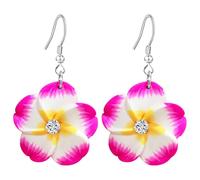 T-ztoss Pendientes colgantes florales para mujer, hawaiano, tropical, plumeria, ruba, flor, luau, playa, fiesta, vacaciones, accesorios hawaianos, S, Arcilla, Sin piedra preciosa
