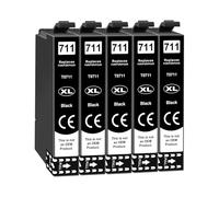 T0711 - Cartuchos de tinta compatibles con Epson T0715 (5 negros) | Compatible con Epson Stylus SX400 SX510W BX610FW SX200 DX4400 SX100 SX218 SX515W DX9400F BX600FW SX415 SX610FW DX8400