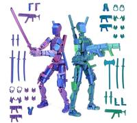 T13 action figure man (ensamblaje completado), 3D impreso con múltiples uniones Dummy 13, t-13 figura de acción robot, Decoraciones de escritorio para juguetes de amantes de los juegos (azul/púrpura)