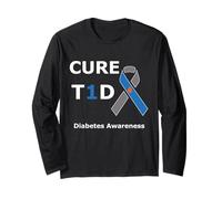 T1D Cure Type 1 Diabetes Awareness Blue Ribbon Diabetic Manga Larga