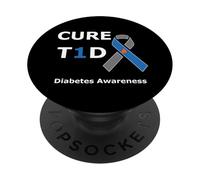 T1D Cure Type 1 Diabetes Awareness Blue Ribbon Diabetic PopSockets PopGrip Adhesivo