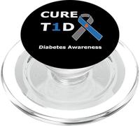 T1D Cure Type 1 Diabetes Awareness Blue Ribbon Diabetic PopSockets PopGrip para MagSafe