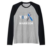 T1D Warrior Tipo 1 Diabetes Concienciación Cinta Azul Camiseta Manga Raglan