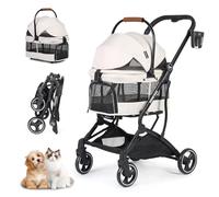T3 Pet Stroller 3 en 1 Cochecito para perros pequeños, medianos y gatos, plegable y ligero Cochecito para cachorros Pet Pet Gear Travel Dog Stroller (Beige)