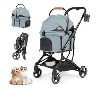 T3 Pet Stroller 3 in 1 Dog Cat Stroller for Small Medium Dogs Cats, Foldable Lightweight Puppy Stroller Pet Carrier Car Carrier Car Seat with Detachable Carrier, Pet Gear Travel Dog Stroller, Green