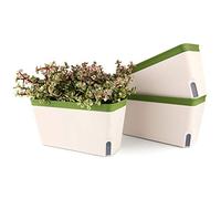 T4u Maceta autorriego Rectangular 27 cm, Verde, Set 3, maceteros Decorativos Interior, Plantas pequeñas hogar Oficina, Ideal para Principiantes, no Apto Plantas Grandes sensibles Humedad