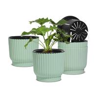 T4U Macetas de riego automático de 7 pulgadas para plantas de interior, paquete de 4 macetas de plástico verde para todas las plantas de casa, flores, violetas africanas