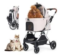 T5 Luxury Pet Stroller for Medium Dog Under 60lbs or 2 Small Dogs & Cats with 180 - Canopy, Sun Shades, Foldable Dog Stroller for Multiple Pets,(Beige)