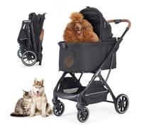 T5 Luxury Pet Stroller for Medium Dog Under 60lbs or 2 Small Dogs & Cats with 180 - Canopy, Sun Shades, Foldable Dog Stroller for Multiple Pets,