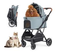 T5 Luxury Pet Stroller for Medium Dog Under 60lbs or 2 Small Dogs & Cats with 180 - Canopy, Sun Shades, Foldable Dog Stroller for Multiple Pets, (Verde)