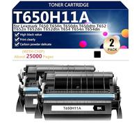T650H11A Cartucho de Tóner de Alta Capacidad para Lexmark T650 T650n T650dn T650dtn T652 T652n T652dn T652dtn T654 T654n T654dn Impresora, 25000 Páginas,Black-2 Pack