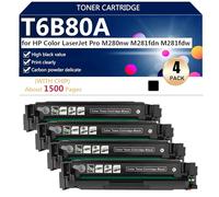 T6B80A Cartuchos de Tóner para HP Color LaserJet Pro M280nw M281fdn M281fdw Impresoras, para Escuelas, Hospitales y Bancos, 1500 Páginas,Black-4 Pack