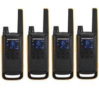 T82 Extreme Quad Set, Walkie Talkie Talkabout, Radio portátil de 4 Unidades, UHF, Negro y Amarillo, Alcance de Hasta 10km, Emparejamiento Fácil, Linterna LED