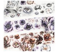 Ta Merry Scrapbook Accesorios Flores Pegatinas 3 Rollos PET Washi Tape Pegatinas Decoración para Diario Bullet Journal,Álbumes,Bloc de Notas Decoraciones,Accesorios de diario (Flores 2)