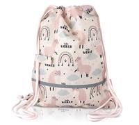TA Trend Atelier Bolsa de gimnasia infantil en poliéster reciclado - repelente al agua, sin PFC, con tiras reflectantes y correa de pecho (Lama-Rosa)