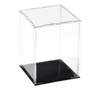 TA-VIGOR Caja expositora acrílica transparente, 10 x 10 x 15 cm, caja de almacenamiento organizadora, soporte a prueba de polvo, escaparate con base negra para almacenamiento de objetos coleccionables