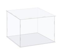 TA-VIGOR Caja expositora acrílica transparente, 25 x 25 x 20 cm, caja de almacenamiento organizadora, soporte a prueba de polvo, escaparate con base blanca para almacenamiento de objetos