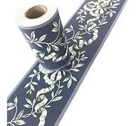 Taamall 10 Metros Autoadhesivo Azul Floral Molding Papel Pintado hogar Techo Borde Decorativo para Cuarto de baño Sala de Estar Cocina