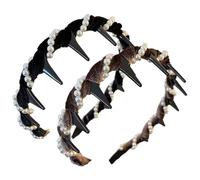 Tabadillas de cráneo de 2 piezas de 2 piezas Pearas trenzadas Elegantes Pearls Cop Dademita de cabello vintage para mujeres Fiesta de bodas Casa de bodas, Black and Brown Tandilla para mujeres para