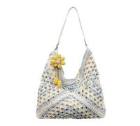 TABAGFKFNV Bolso de hombro tejido de paja for mujer con asa for vacaciones en la playa, bolsos de gran capacidad(Blue)
