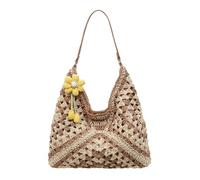 TABAGFKFNV Bolso de hombro tejido de paja for mujer con asa for vacaciones en la playa, bolsos de gran capacidad(Beige with khaki)