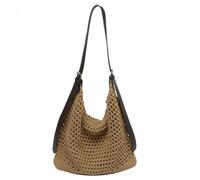 TABAGFKFNV Bolso de mano tejido a mano for mujer, bolsa de mano for vacaciones en la playa, de gran capacidad, for ir al trabajo, con huecos, bandolera(Khaki)