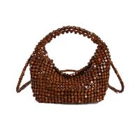 TABAGFKFNV Bolsos de mano tejidos hechos a mano for mujer, bolso pequeño con cuentas huecas y bolsa interior extraíble(Brown)
