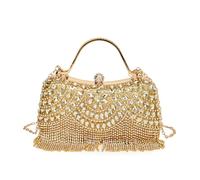 TABAGFKFNV Tassel Evening Banquet Bag Glitter Wrist Box Handbag Large Capacity Rhinestone Ladies Clutch Women(Gold)